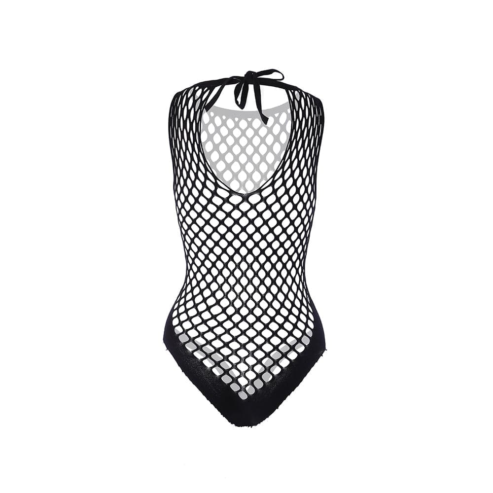 Sleeveless crewneck fishnet knotted bodysuit  | Festival Outfits Women