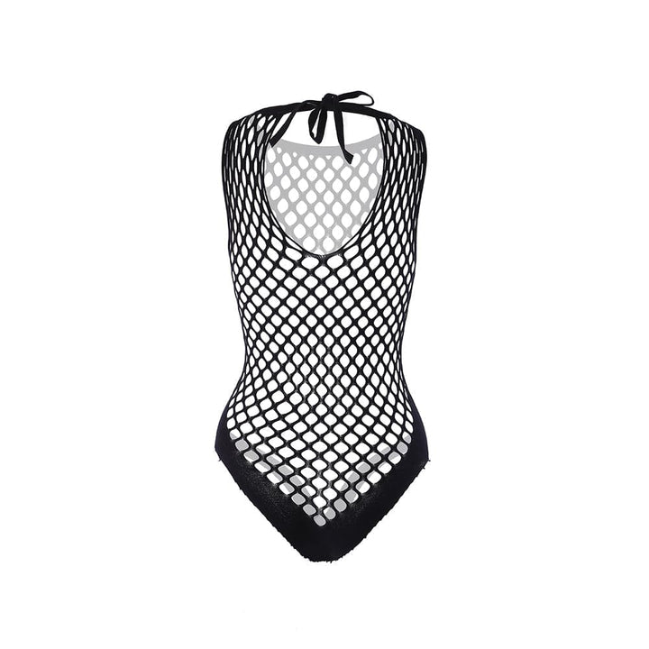 Sleeveless crewneck fishnet knotted bodysuit  | Festival Outfits Women