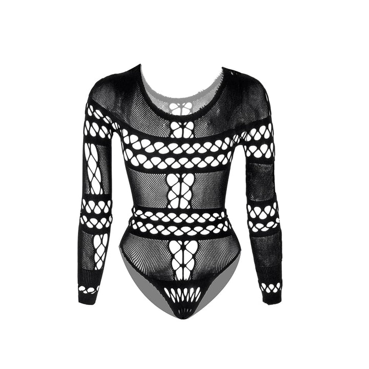 Long sleeve hollow out fishnet bodysuit  | Festival Outfits Women