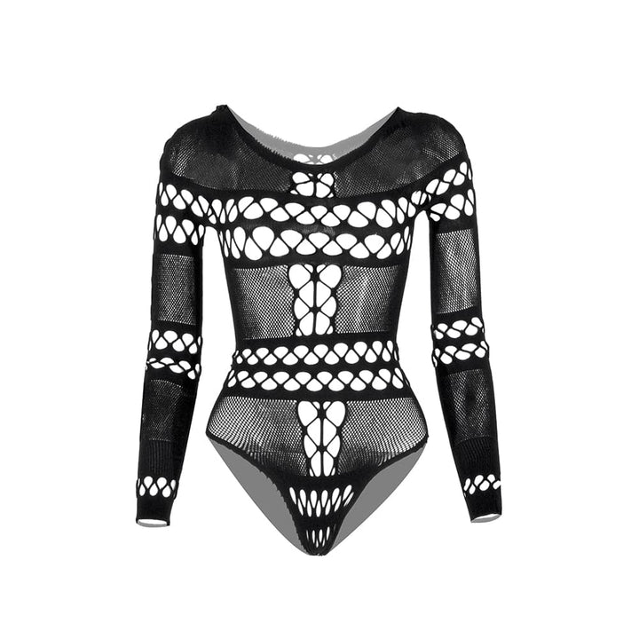Long sleeve hollow out fishnet bodysuit  | Festival Outfits Women