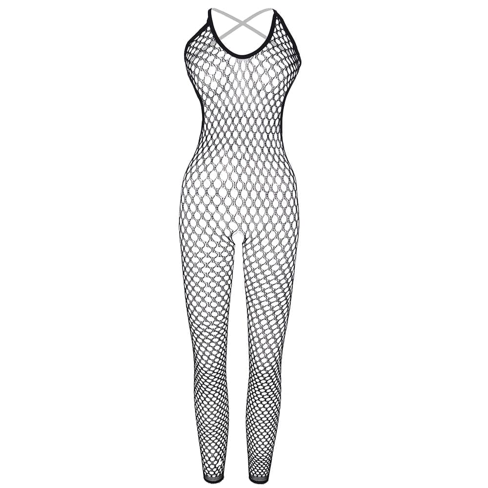 Net stitch cross back backless bodystocking  | Festival Outfits Women