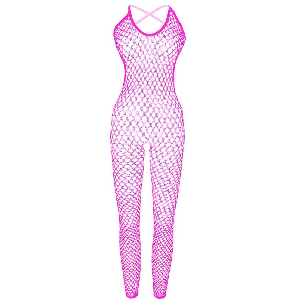 Net stitch cross back backless bodystocking  | Festival Outfits Women