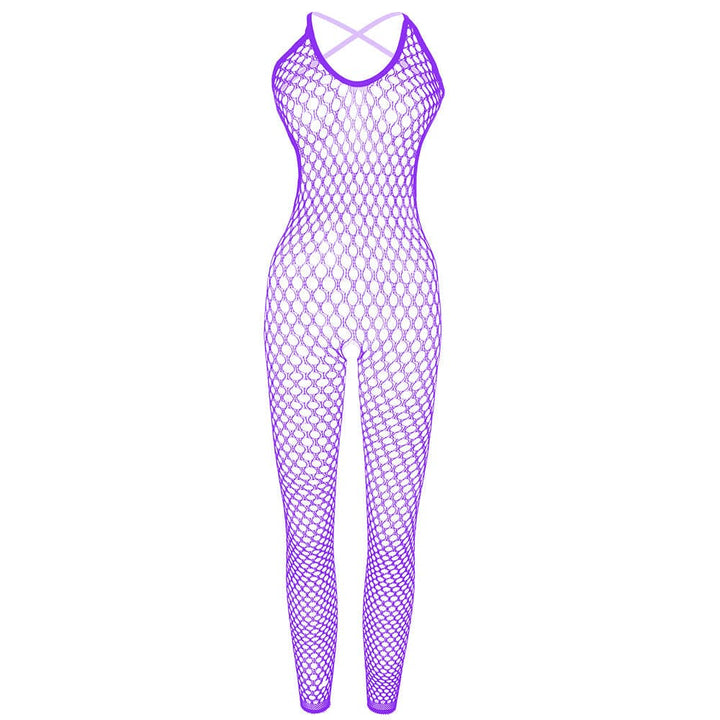 Net stitch cross back backless bodystocking  | Festival Outfits Women