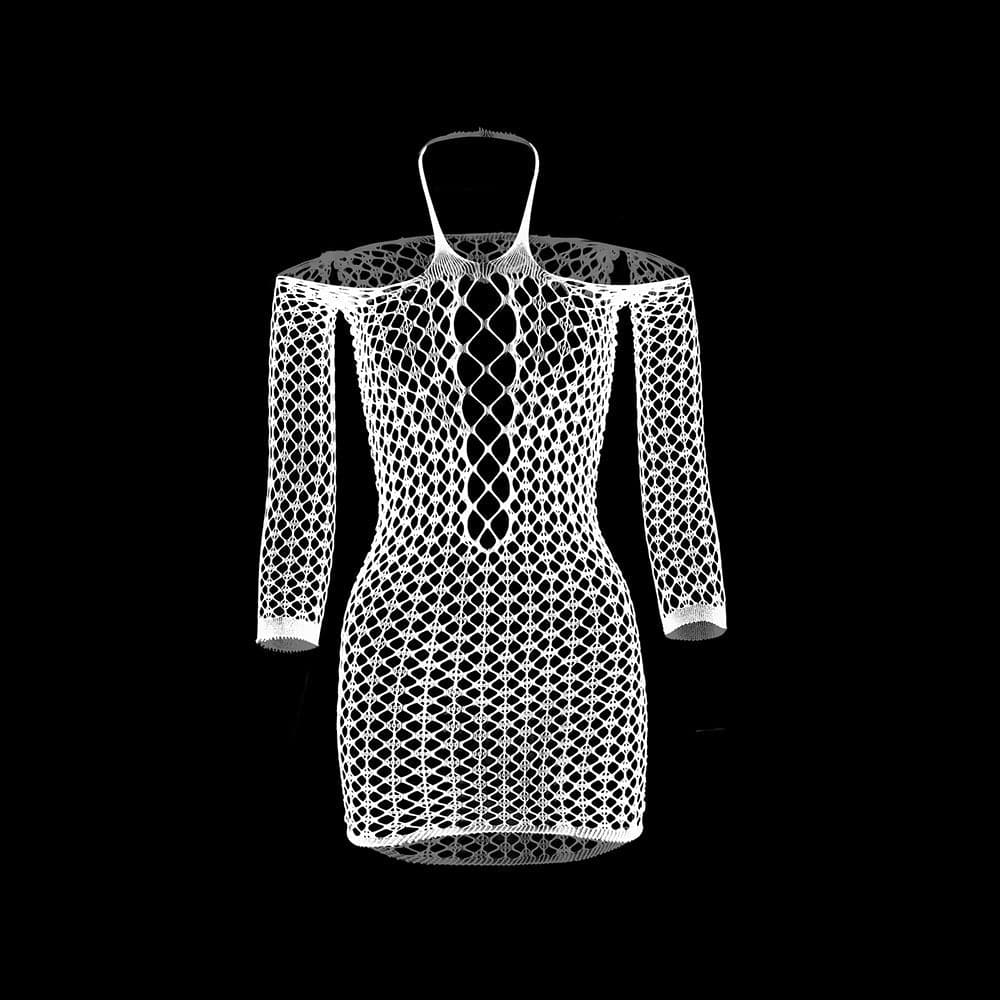 Long sleeve halter net solid mini dress  | Festival Outfits Women