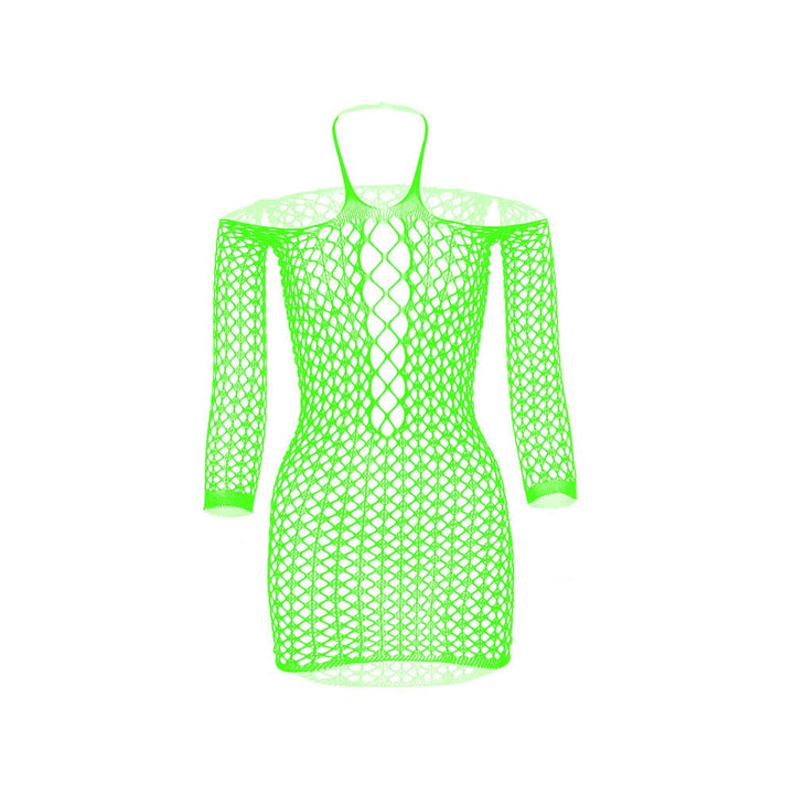 Long sleeve halter net solid mini dress  | Festival Outfits Women