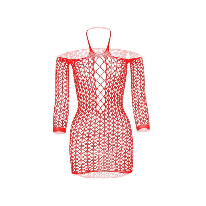 Long sleeve halter net solid mini dress  | Festival Outfits Women