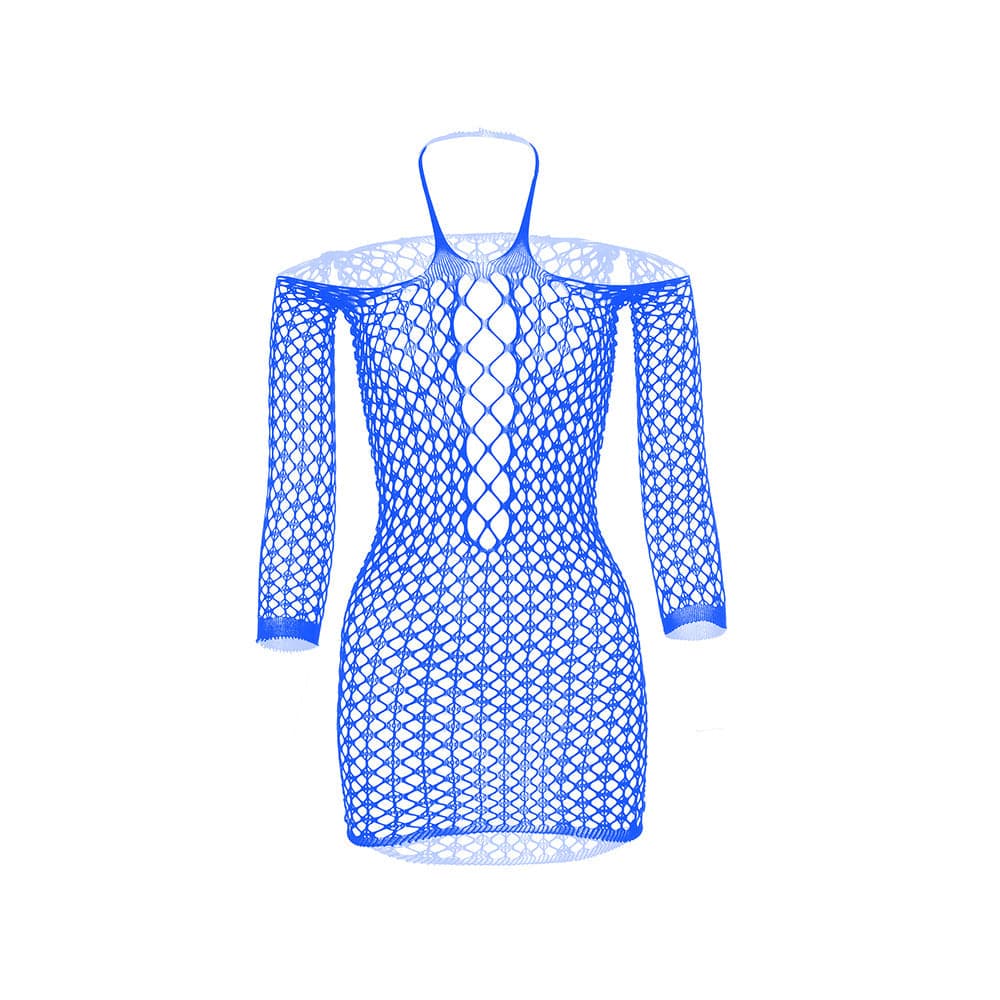 Long sleeve halter net solid mini dress  | Festival Outfits Women