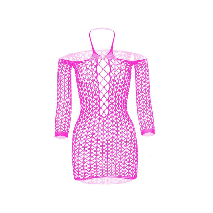 Long sleeve halter net solid mini dress  | Festival Outfits Women