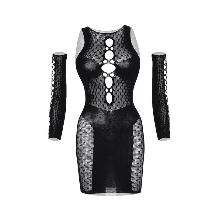 Gloves net polka dot hollow out cut out mini dress  | Festival Outfits Women