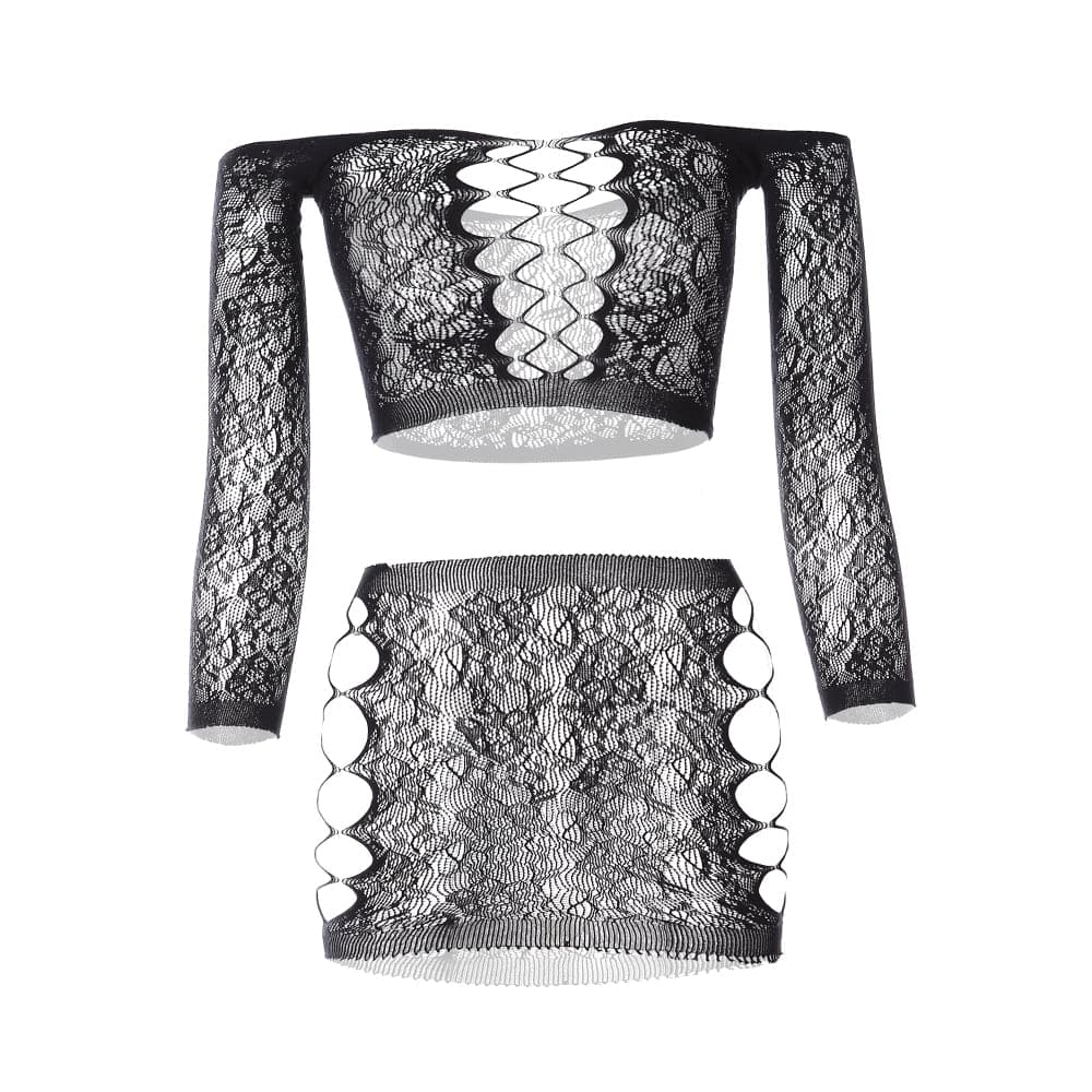 Long sleeve side hollow out sheer lace cami pant set  | Festival Outfits Women