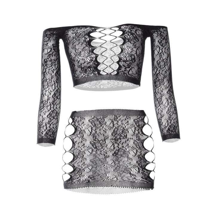 Long sleeve side hollow out sheer lace cami pant set  | Festival Outfits Women
