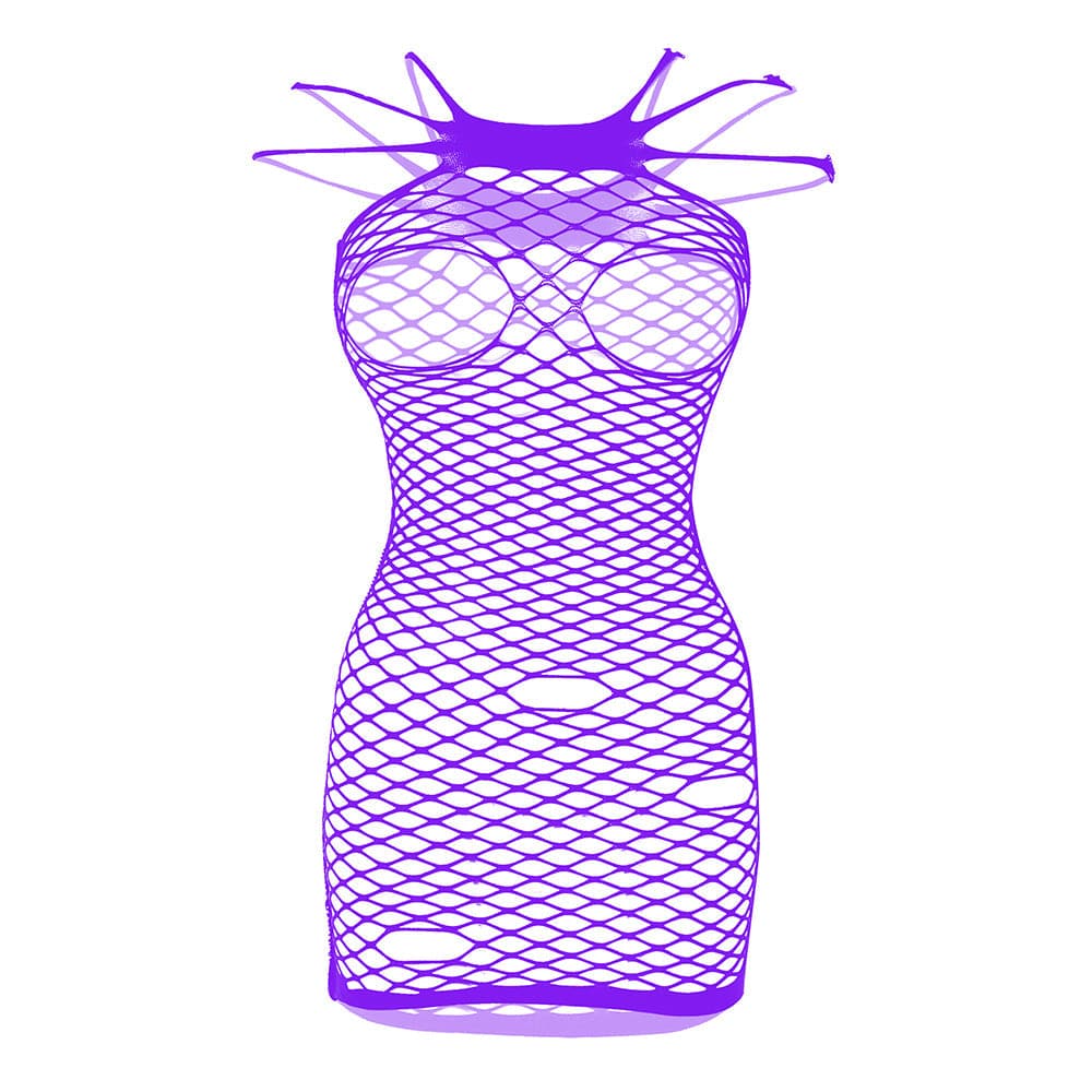 Fishnet solid strappy open cup tank mini dress  | Festival Outfits Women