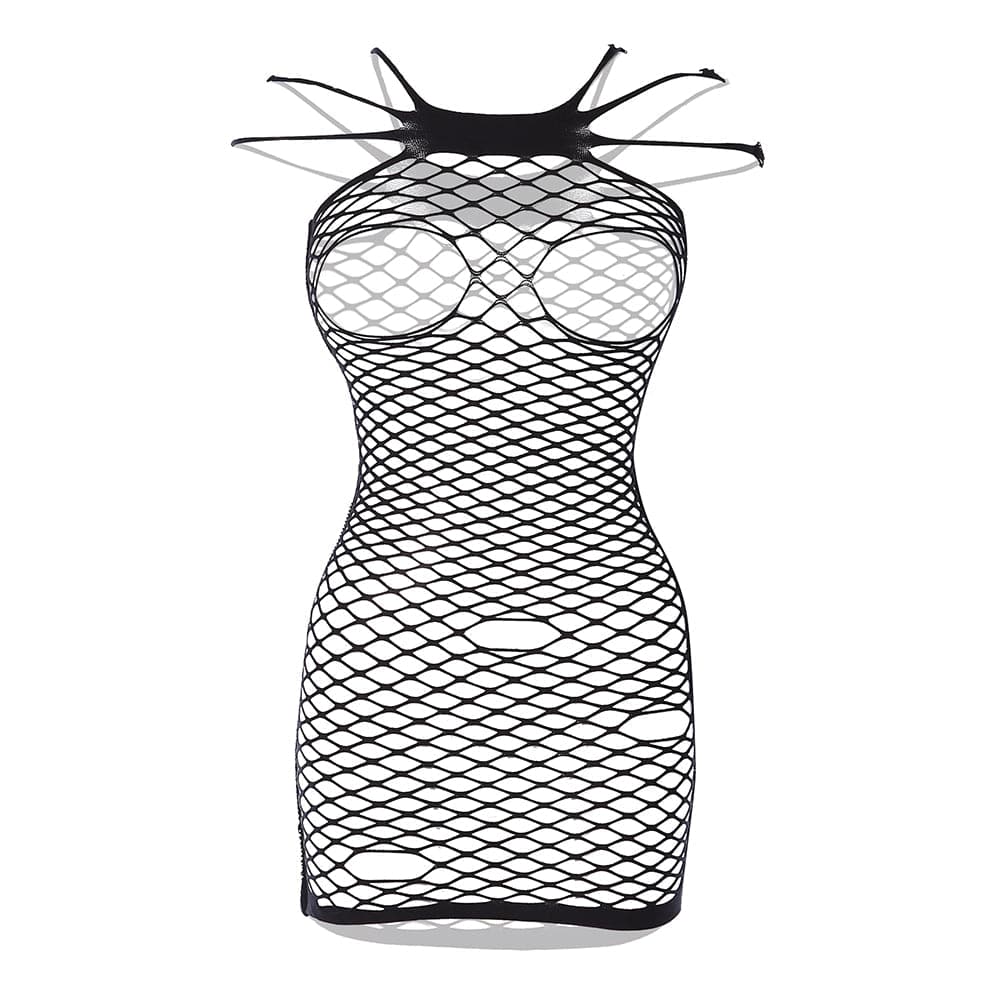 Fishnet solid strappy open cup tank mini dress  | Festival Outfits Women