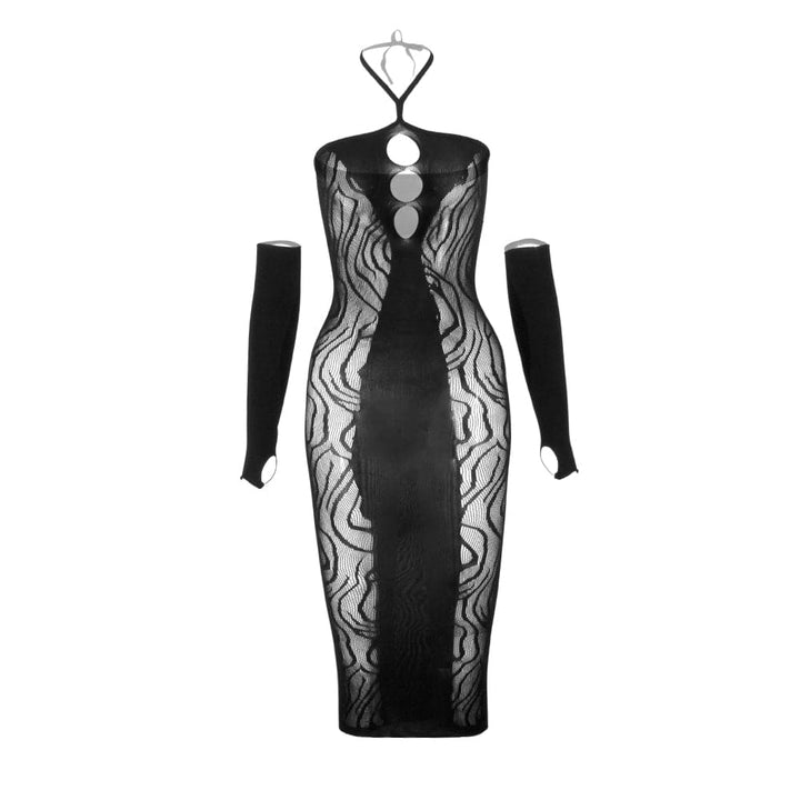 Halter zebra gloves hollow out cami cut out midi dress  | Festival Outfits Women