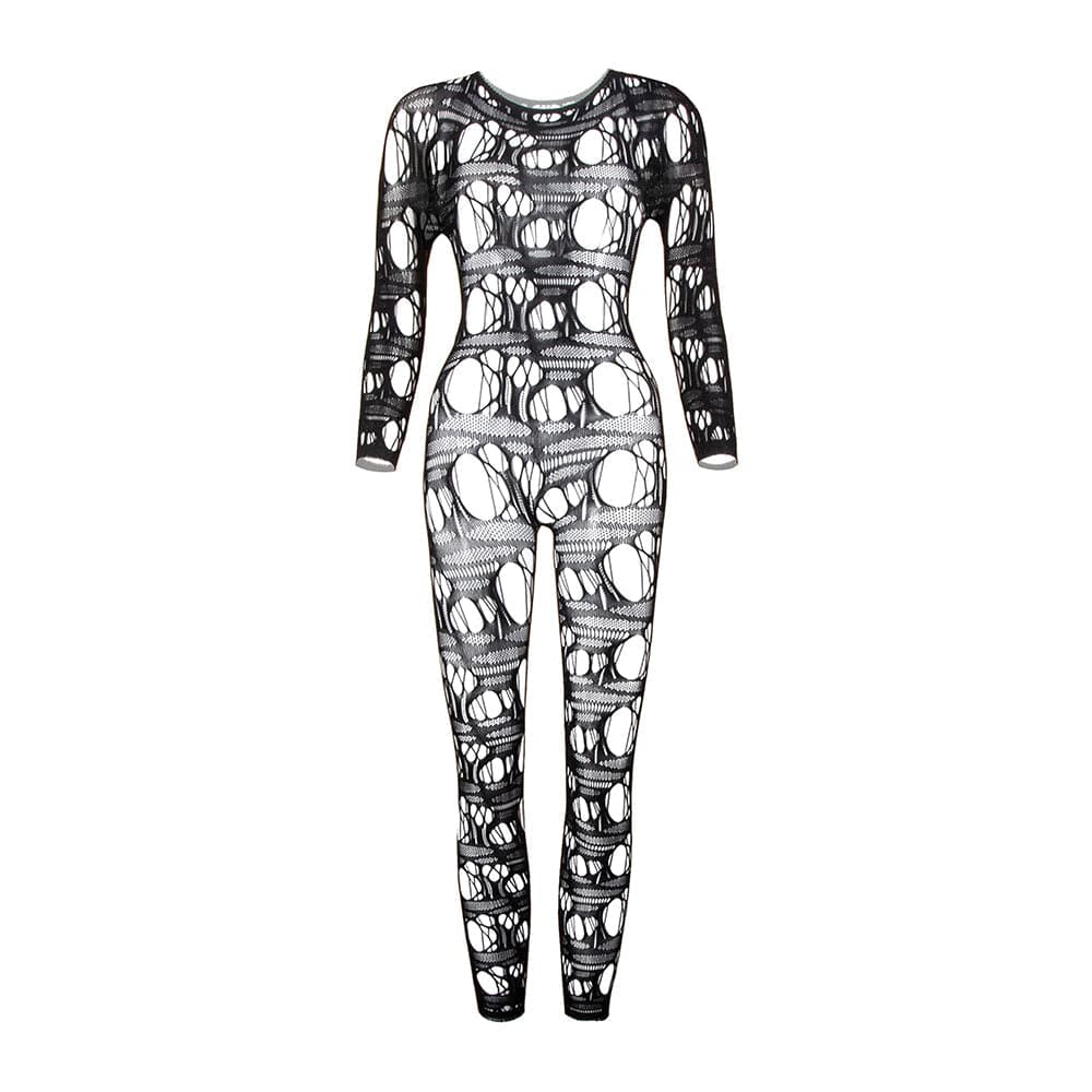 Long sleeve net hollow out padded bodystocking  | Festival Outfits Women