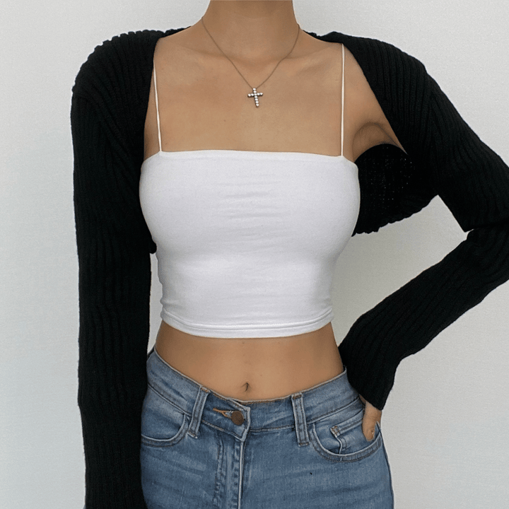 Long sleeve knitted solid shrug top-final-sale