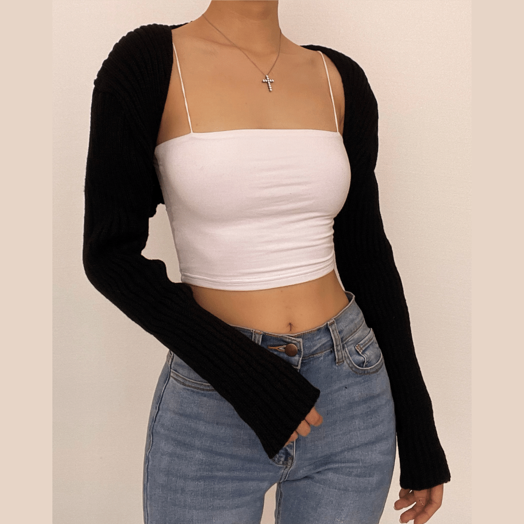 Long sleeve knitted solid shrug top-final-sale