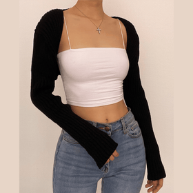 Long sleeve knitted solid shrug top-final-sale
