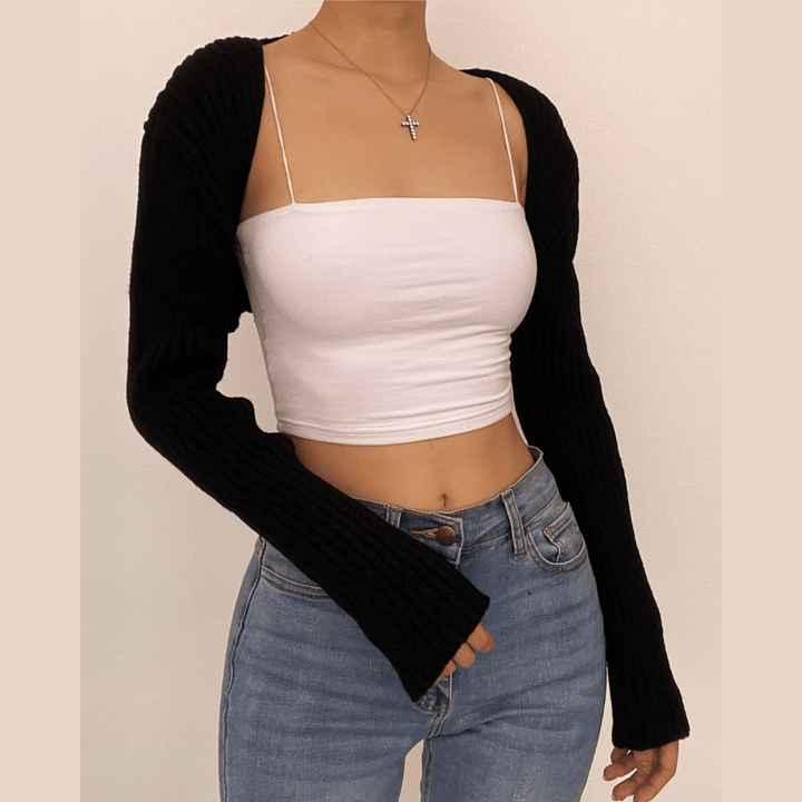 Long sleeve knitted solid shrug top-final-sale