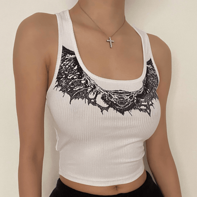 Low-cut square neck bat print top - Halibuy