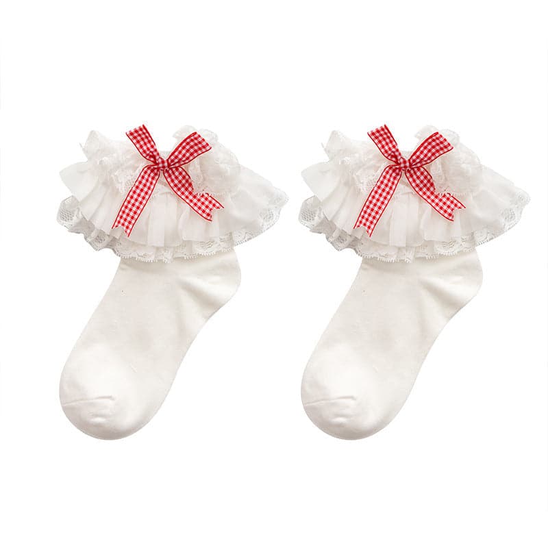 Lace ruffle bowknot long socks