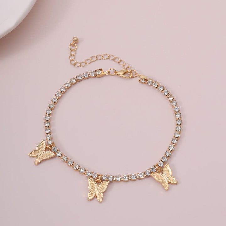 Ankle mai siffar malam buɗe ido mai siffar rhinestone