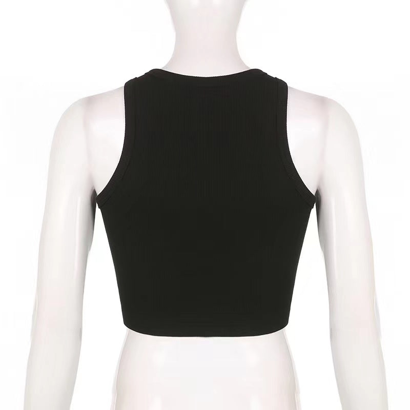 Sleeveless crewneck abstract contrast print crop top