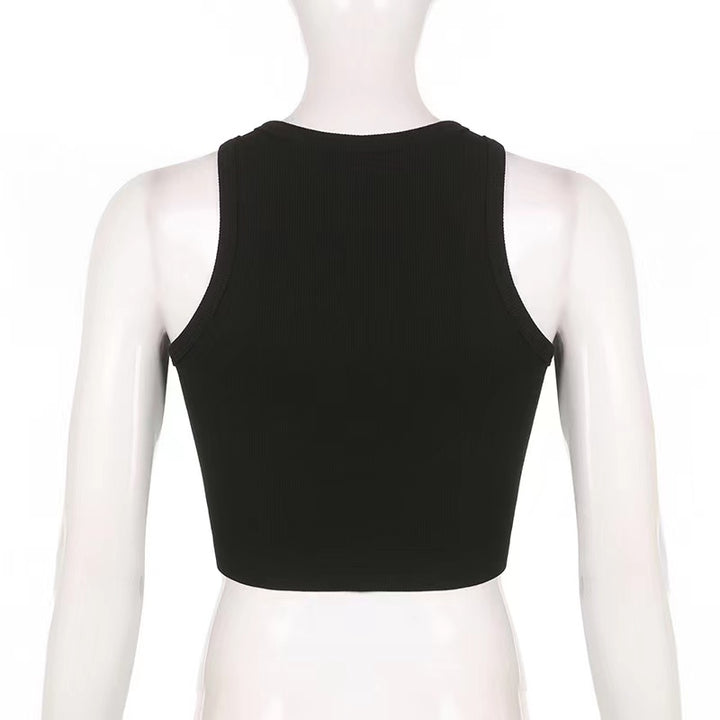 Sleeveless crewneck abstract contrast print crop top