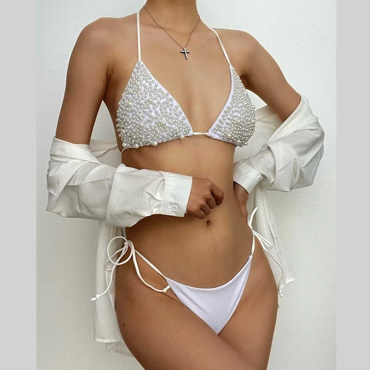 Kayan wanka na bikini mai laushi mara baya tare da sandar Pearl
