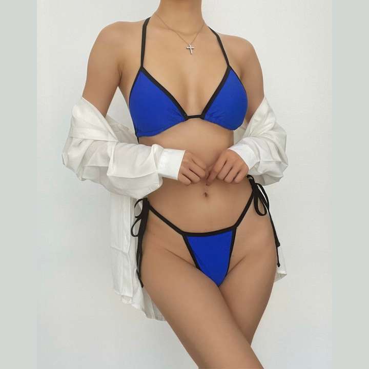 Kayan ninkaya na bikini masu kama da juna na Halter contrast