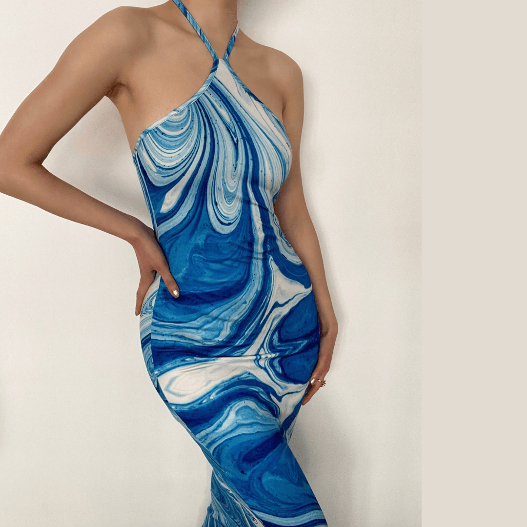 Halter tie back slit tie dye maxi dress - Halibuy