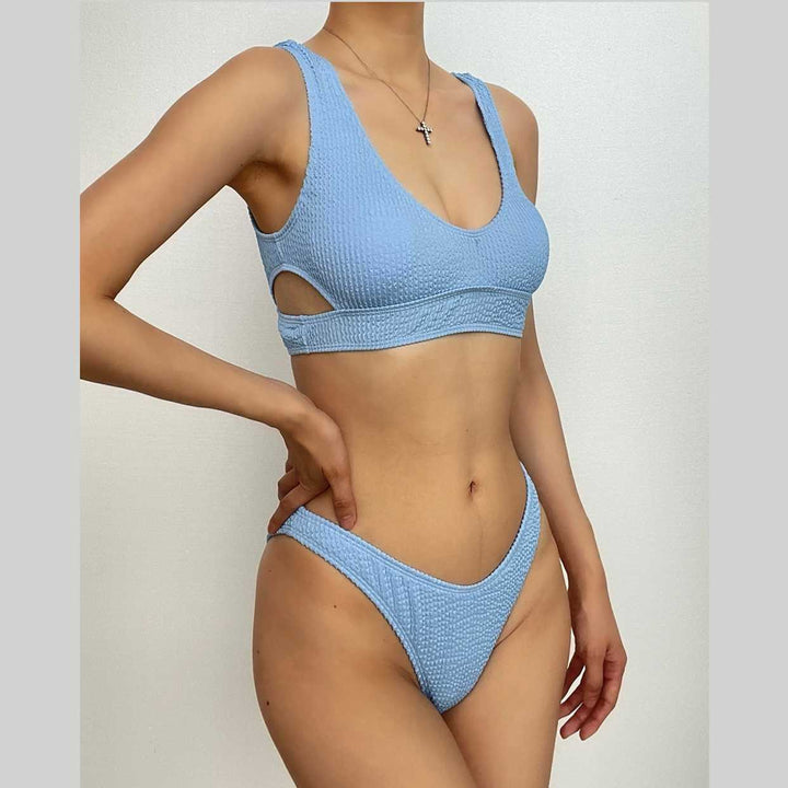 Kayan wanka na bikini mai kauri mara hannu mara hannu na u-neck