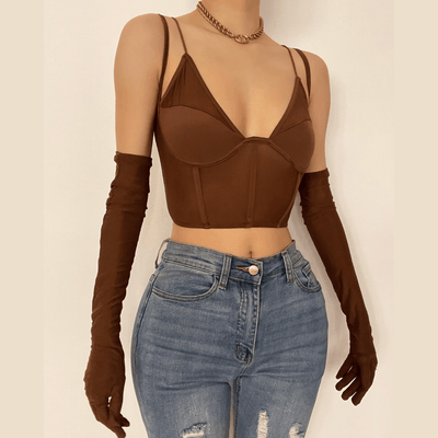 Mesh see through double strap top with gloves - Halibuy