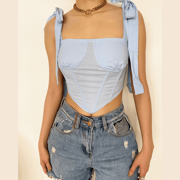Self tie ribbed crop top - Halibuy