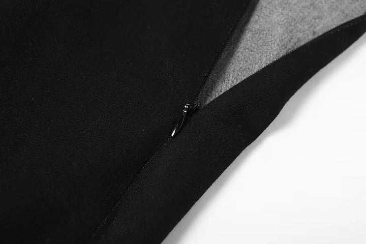 Lace up solid slit metal tag zip-up fishtail skirt-final-sale