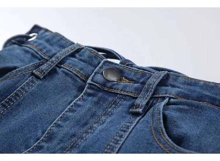 Lace up self tie straight leg high rise raw hem jeans-final-sale