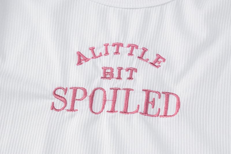 “SPOILED” embroidery contrast crewneck cap sleeve crop top