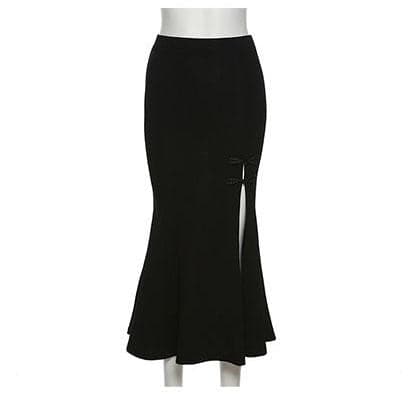 Solid slit button ruffle midi skirt-final-sale
