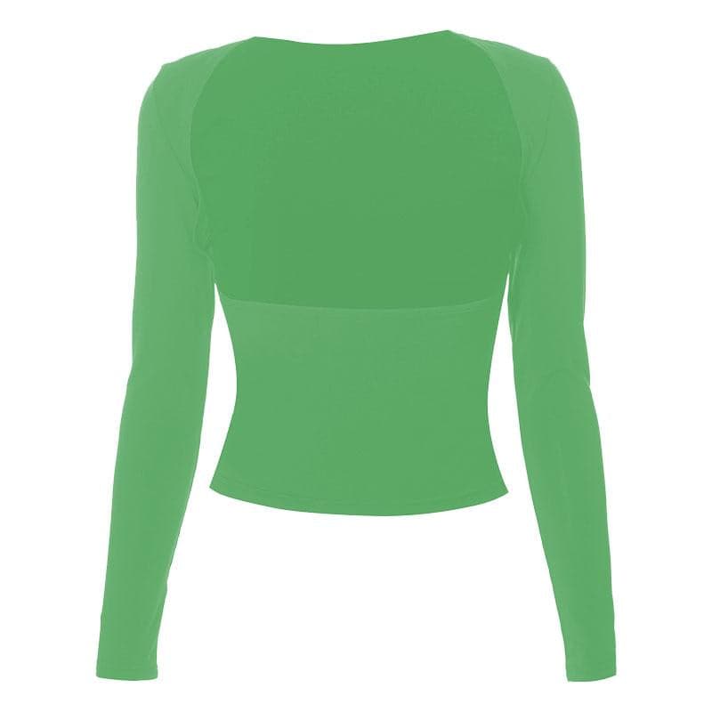 Hollow out solid long sleeve backless cut out top-final-sale
