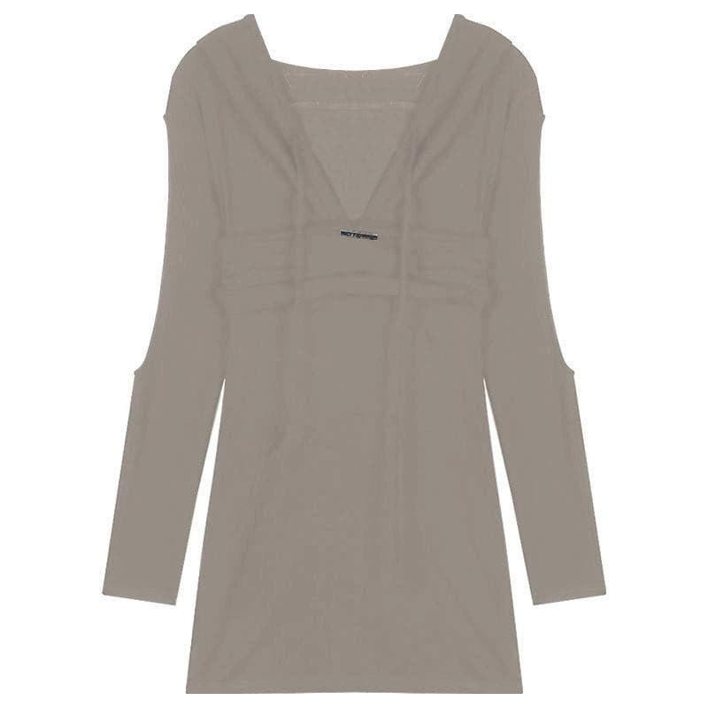 Long sleeve hollow out lace up drawstring hoodie mini dress-final-sale