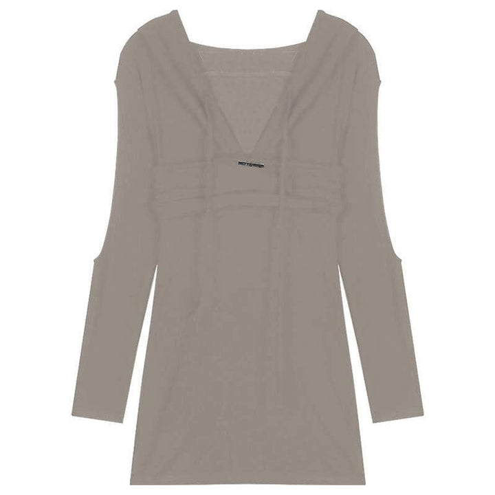 Long sleeve hollow out lace up drawstring hoodie mini dress-final-sale
