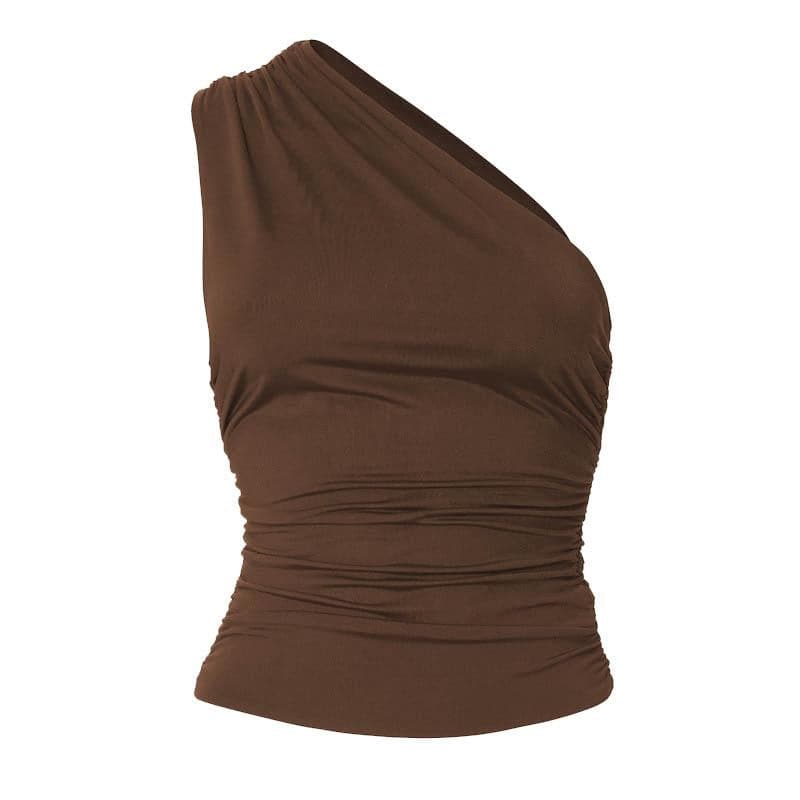 One shoulder solid irregular ruched top  | Festival Outfits Women