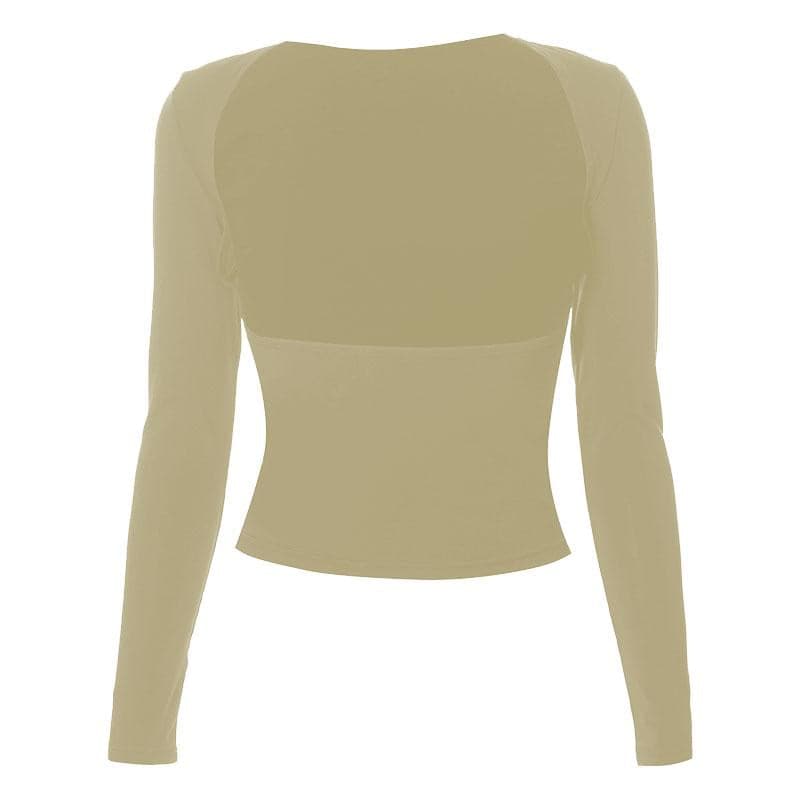 Hollow out solid long sleeve backless cut out top-final-sale
