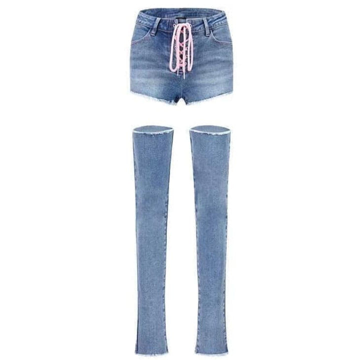 Contrast lace up self tie 2-way flared pant-final-sale