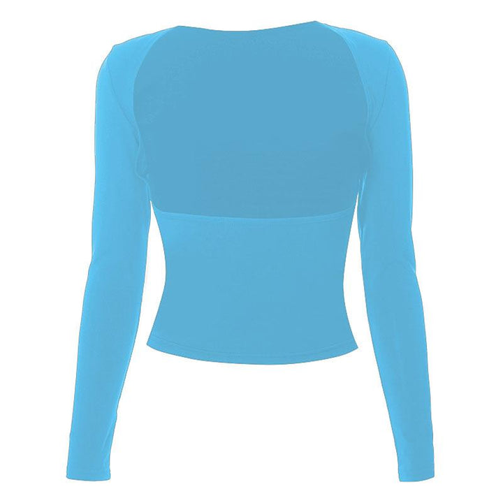 Hollow out solid long sleeve backless cut out top-final-sale