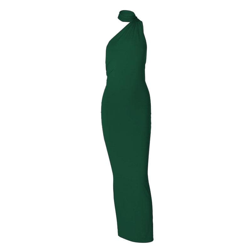 Ruched contrast backless one shoulder ribbon 2-way maxi dress Halibuy Ruched contrast backless one shoulder ribbon 2-way maxi dress Halibuy
