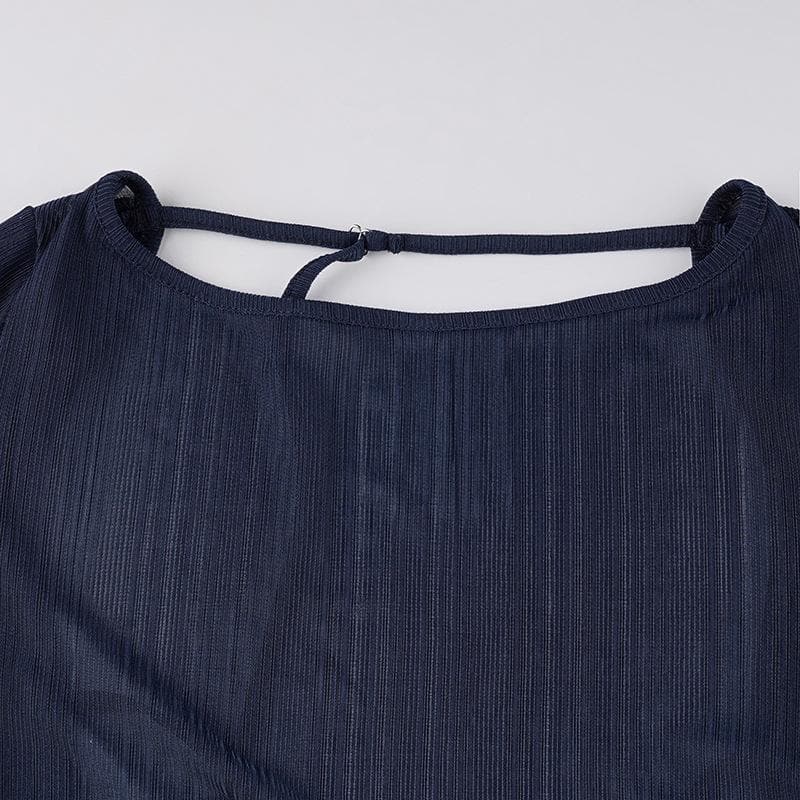 Round neck hollow out backless long sleeve solid cut out top