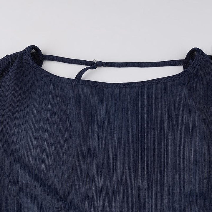 Round neck hollow out backless long sleeve solid cut out top