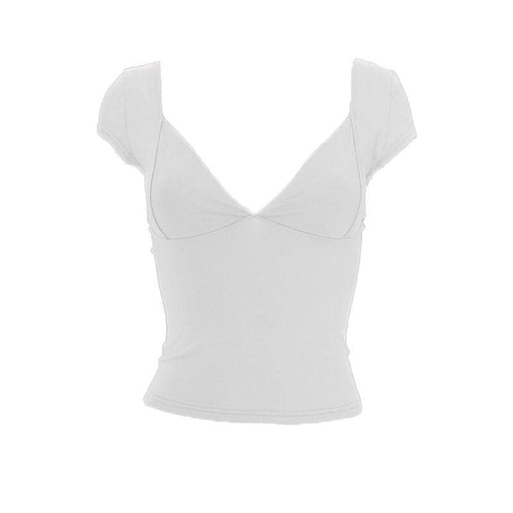 Low cut cap sleeve solid backless v neck top