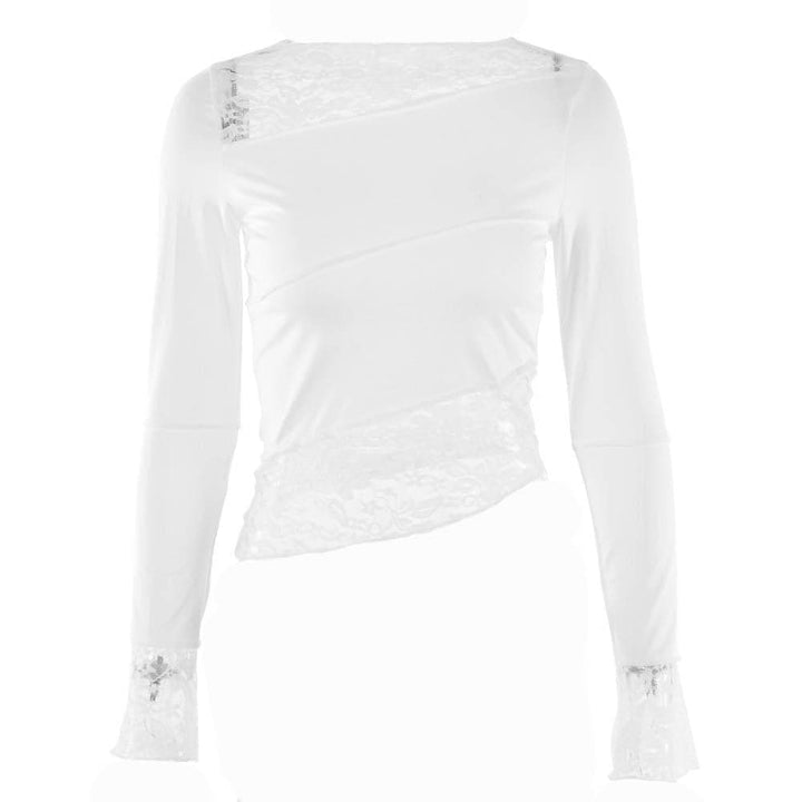Lace patchwork irregular stitch long sleeve top